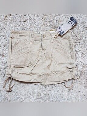 Vintage L.E.I. Khaki Utility Denim Y2k Mini Skirt Junior 3 Gorpcore Drawstring